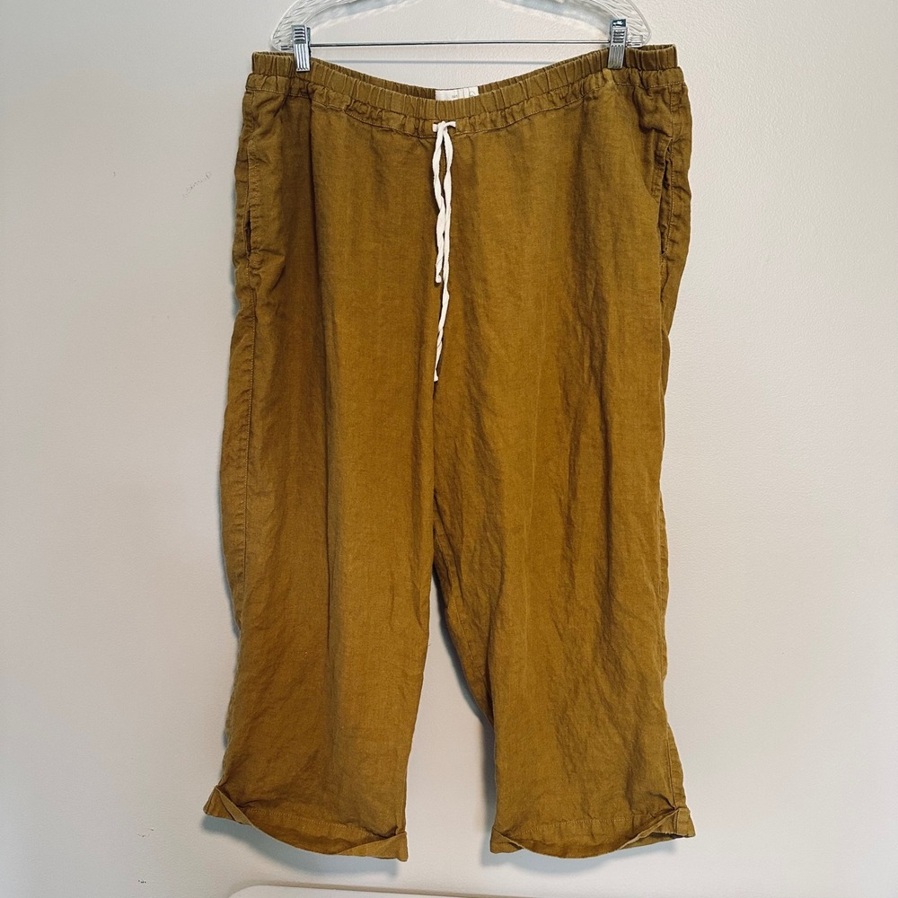 Not Perfect Linen Mustard Ochre Drawstring Crop Pants XXL